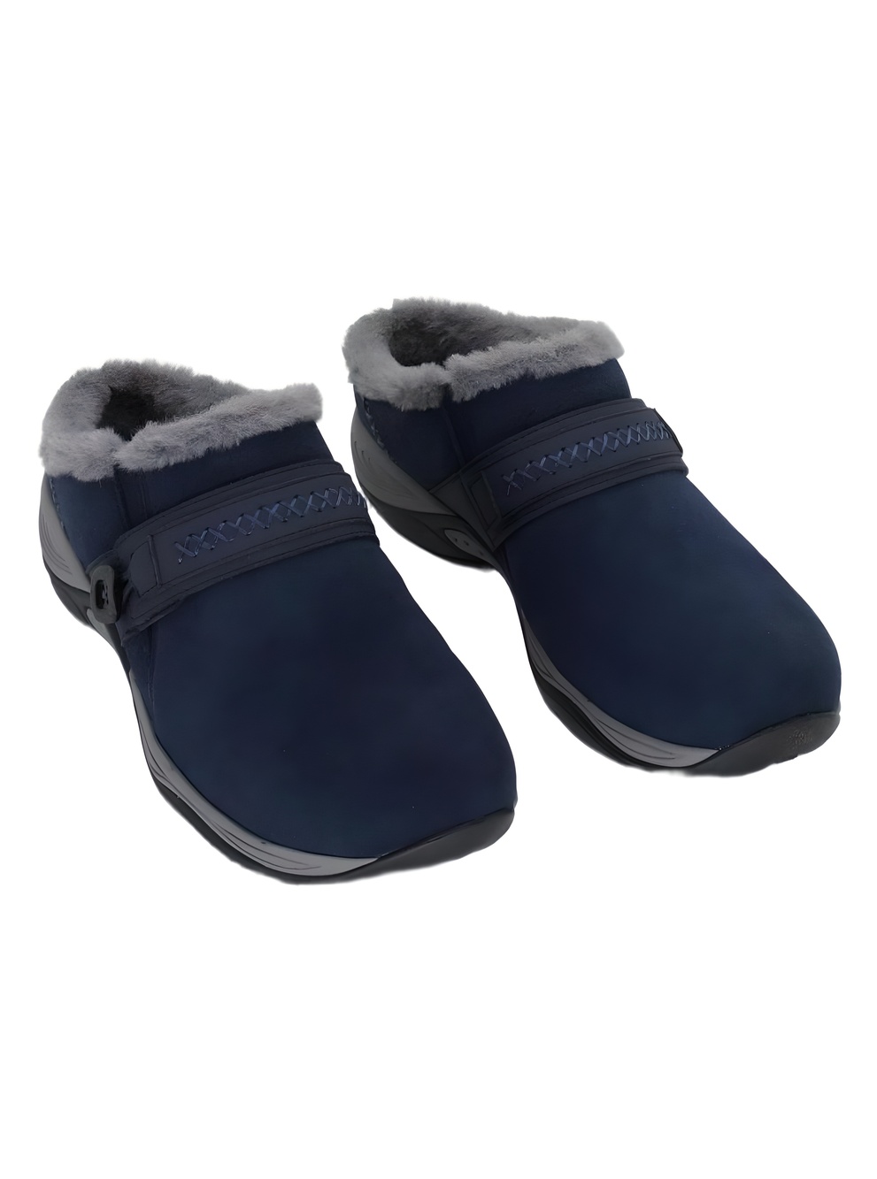 Easy Spirit Womens Elinn Cozy Dark Blue Suede Faux Fur Lined Clog Mules Size 9M